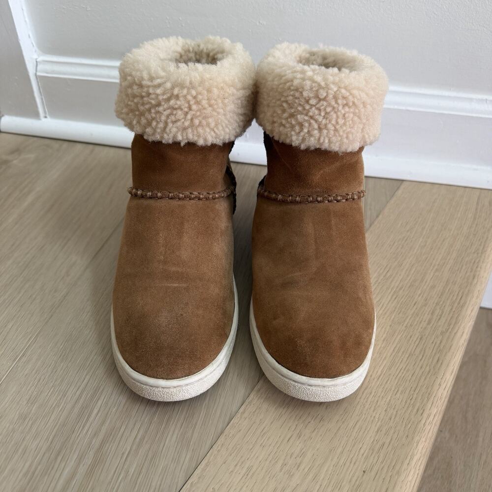 UGG Mika Classic Sneaker Boot In Chestnut Suede With Curly Shearling Cuff Sz 6 - Picture 2 of 11